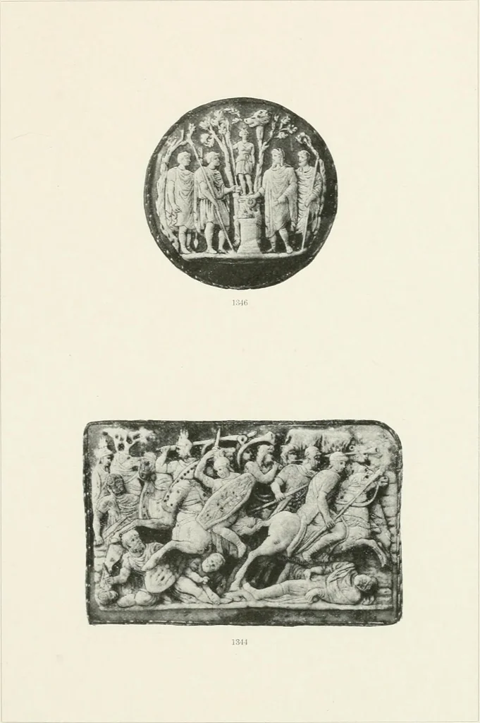 An illustration from Engraved gems; their history and place in art, in which is embodied the author's former treatise, with extensive revisions and additions; reminiscences of travels in the pursuit and acquisition of engraved gems ... to which is added a descriptive list of the author's cabinet of gems, forming a compend of Greek and Roman classics and antiquities .., 1889, leaf 649