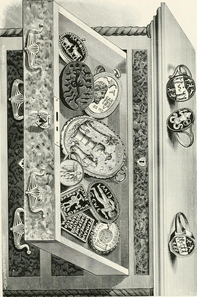 An illustration from Engraved gems; their history and place in art, in which is embodied the author's former treatise, with extensive revisions and additions; reminiscences of travels in the pursuit and acquisition of engraved gems ... to which is added a descriptive list of the author's cabinet of gems, forming a compend of Greek and Roman classics and antiquities .., 1889, leaf 87