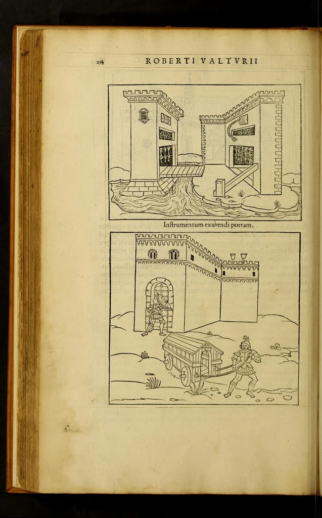 An illustration from En tibi lector Robertum Valturium ... De re militari libris XII : multò emaculatius, ac picturis, quae plurimae in eo sunt, elegantioribus expressum, quàm cùm Veronae ... anno M.cccclxxxiii. inuulgaretur, 1534, leaf 250
