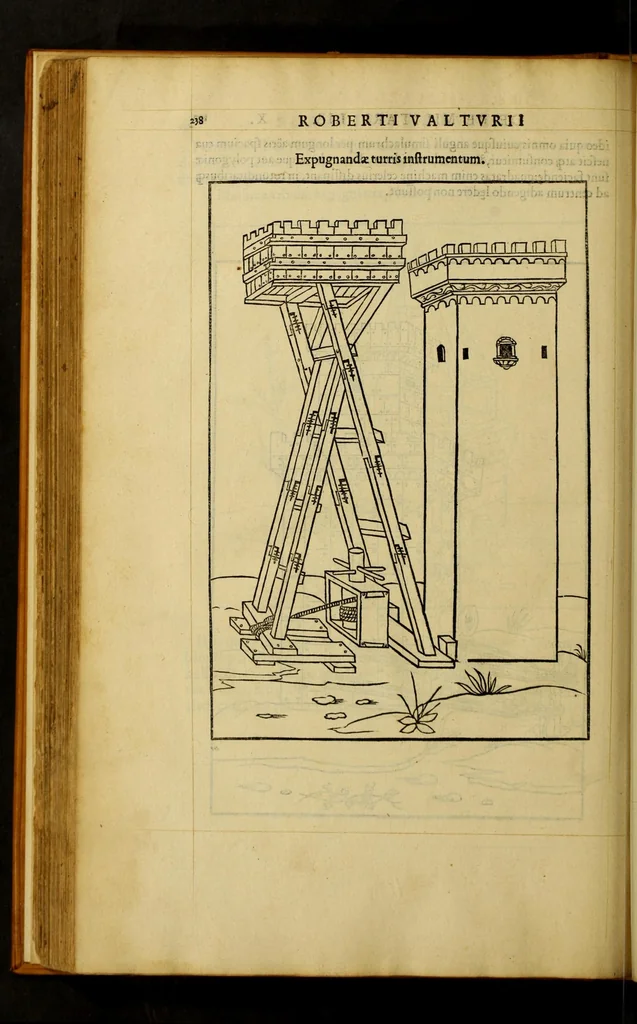 An illustration from En tibi lector Robertum Valturium ... De re militari libris XII : multò emaculatius, ac picturis, quae plurimae in eo sunt, elegantioribus expressum, quàm cùm Veronae ... anno M.cccclxxxiii. inuulgaretur, 1534, leaf 254