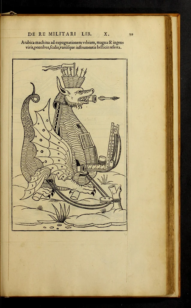 An illustration from En tibi lector Robertum Valturium ... De re militari libris XII : multò emaculatius, ac picturis, quae plurimae in eo sunt, elegantioribus expressum, quàm cùm Veronae ... anno M.cccclxxxiii. inuulgaretur, 1534, leaf 255