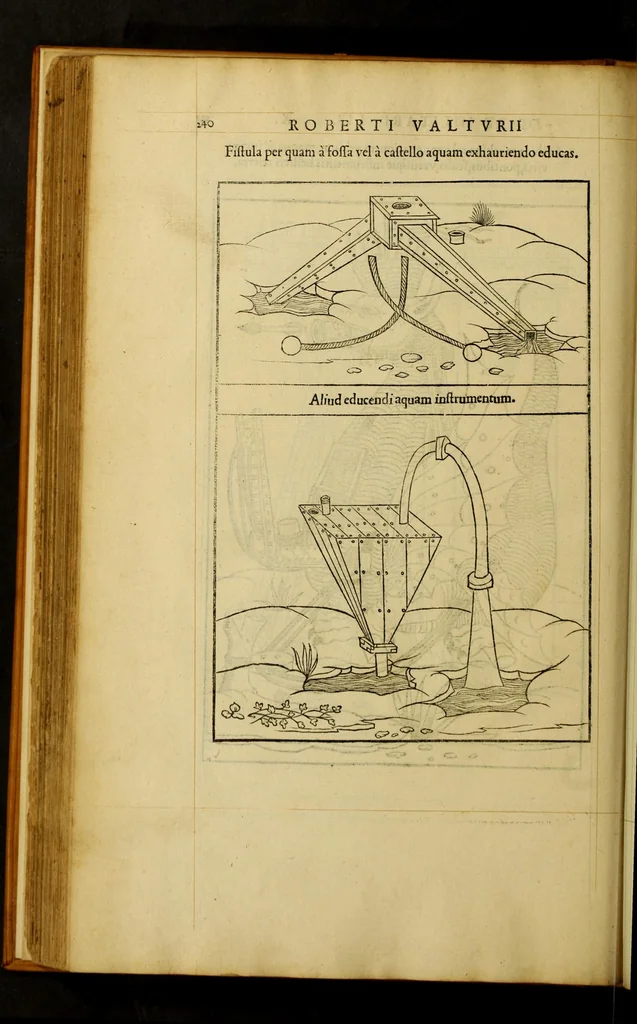 An illustration from En tibi lector Robertum Valturium ... De re militari libris XII : multò emaculatius, ac picturis, quae plurimae in eo sunt, elegantioribus expressum, quàm cùm Veronae ... anno M.cccclxxxiii. inuulgaretur, 1534, leaf 256