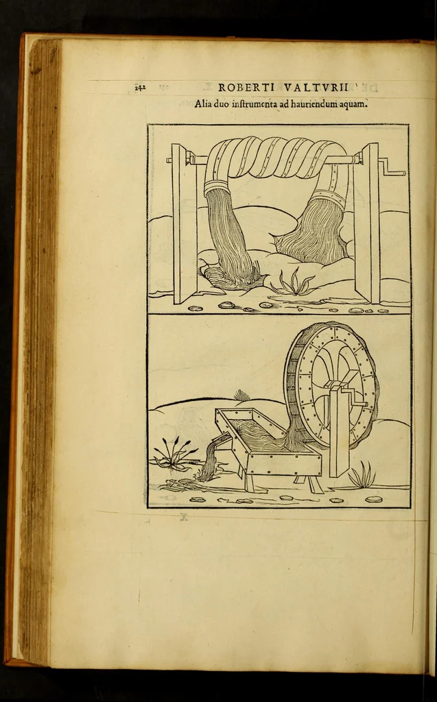 An illustration from En tibi lector Robertum Valturium ... De re militari libris XII : multò emaculatius, ac picturis, quae plurimae in eo sunt, elegantioribus expressum, quàm cùm Veronae ... anno M.cccclxxxiii. inuulgaretur, 1534, leaf 258