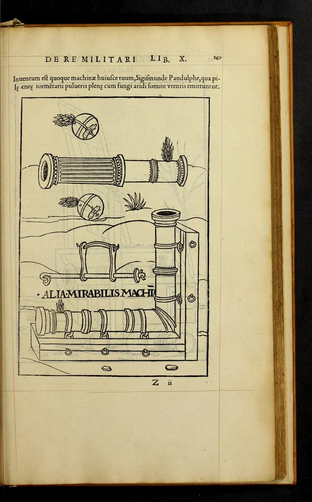 An illustration from En tibi lector Robertum Valturium ... De re militari libris XII : multò emaculatius, ac picturis, quae plurimae in eo sunt, elegantioribus expressum, quàm cùm Veronae ... anno M.cccclxxxiii. inuulgaretur, 1534, leaf 283