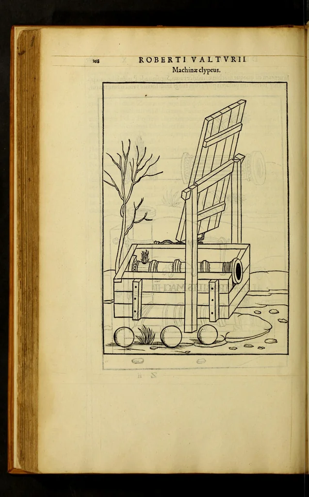 An illustration from En tibi lector Robertum Valturium ... De re militari libris XII : multò emaculatius, ac picturis, quae plurimae in eo sunt, elegantioribus expressum, quàm cùm Veronae ... anno M.cccclxxxiii. inuulgaretur, 1534, leaf 284