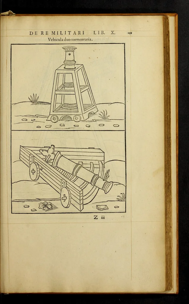 An illustration from En tibi lector Robertum Valturium ... De re militari libris XII : multò emaculatius, ac picturis, quae plurimae in eo sunt, elegantioribus expressum, quàm cùm Veronae ... anno M.cccclxxxiii. inuulgaretur, 1534, leaf 285