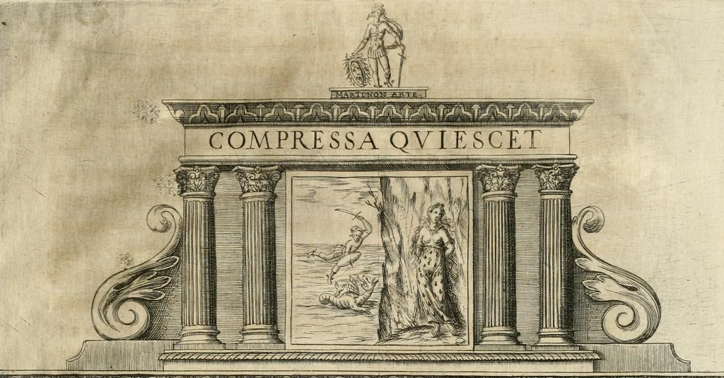 An illustration from Entree de Loys XIII. roy de France et de Navarre dans sa ville d'Arles, le xxix octobre M. DC. XXII. : estans consuls et gouuerneurs de ladicte ville Pierre de Boches & Nicolas Dycard de l'estat des nobles, & Gauchier Peint & Claude Ianim de celuy des bourgeois, 1623, leaf 32
