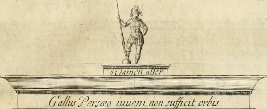 An illustration from Entree de Loys XIII. roy de France et de Navarre dans sa ville d'Arles, le xxix octobre M. DC. XXII. : estans consuls et gouuerneurs de ladicte ville Pierre de Boches & Nicolas Dycard de l'estat des nobles, & Gauchier Peint & Claude Ianim de celuy des bourgeois, 1623, leaf 62