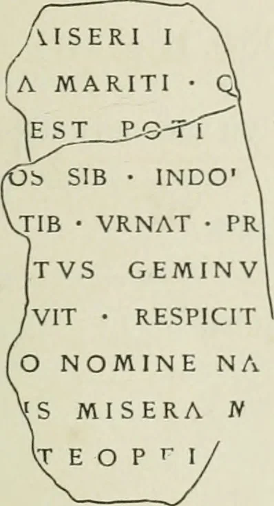 An illustration from Ephemeris Epigraphica; Corporis inscriptionum latinarum supplementum. Edita iussu Instituti archaeologici Romani, 1872, leaf 114