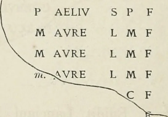 An illustration from Ephemeris Epigraphica; Corporis inscriptionum latinarum supplementum. Edita iussu Instituti archaeologici Romani, 1872, leaf 321