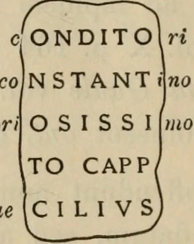 An illustration from Ephemeris Epigraphica; Corporis inscriptionum latinarum supplementum. Edita iussu Instituti archaeologici Romani, 1872, leaf 237