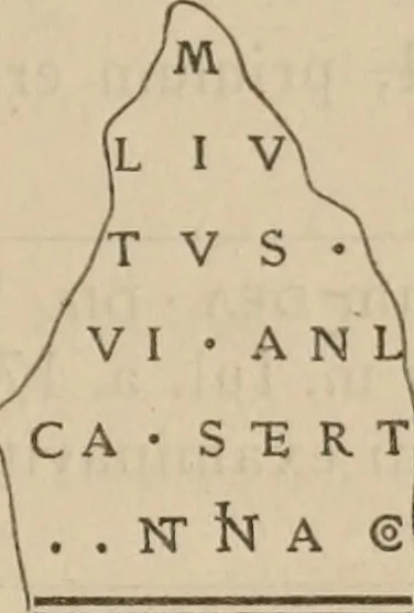 An illustration from Ephemeris Epigraphica; Corporis inscriptionum latinarum supplementum. Edita iussu Instituti archaeologici Romani, 1872, leaf 296