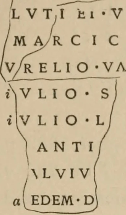 An illustration from Ephemeris Epigraphica; Corporis inscriptionum latinarum supplementum. Edita iussu Instituti archaeologici Romani, 1872, leaf 386