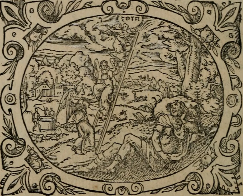 An illustration from Epigrammata Philippi Melanthonis selectiora : formvlis precvm, historiis, paraphrasi dictorum diuinorum, & sententijs grauissimis maxime insignia, 1583, leaf 113