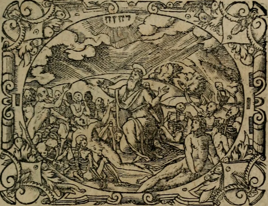 An illustration from Epigrammata Philippi Melanthonis selectiora : formvlis precvm, historiis, paraphrasi dictorum diuinorum, & sententijs grauissimis maxime insignia, 1583, leaf 124