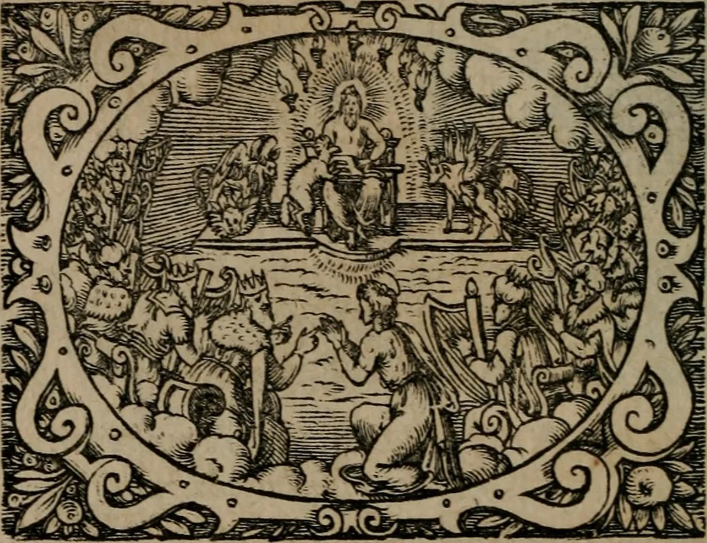 An illustration from Epigrammata Philippi Melanthonis selectiora : formvlis precvm, historiis, paraphrasi dictorum diuinorum, & sententijs grauissimis maxime insignia, 1583, leaf 125