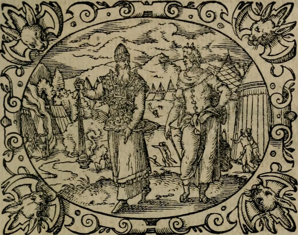 An illustration from Epigrammata Philippi Melanthonis selectiora : formvlis precvm, historiis, paraphrasi dictorum diuinorum, & sententijs grauissimis maxime insignia, 1583, leaf 138