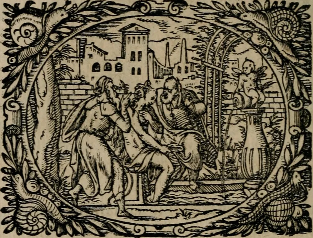 An illustration from Epigrammata Philippi Melanthonis selectiora : formvlis precvm, historiis, paraphrasi dictorum diuinorum, & sententijs grauissimis maxime insignia, 1583, leaf 139