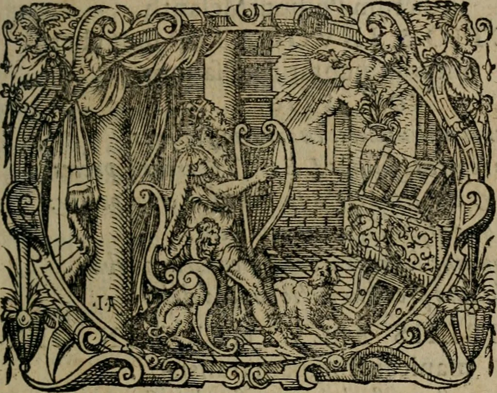 An illustration from Epigrammata Philippi Melanthonis selectiora : formvlis precvm, historiis, paraphrasi dictorum diuinorum, & sententijs grauissimis maxime insignia, 1583, leaf 156