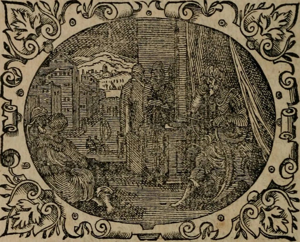 An illustration from Epigrammata Philippi Melanthonis selectiora : formvlis precvm, historiis, paraphrasi dictorum diuinorum, & sententijs grauissimis maxime insignia, 1583, leaf 161