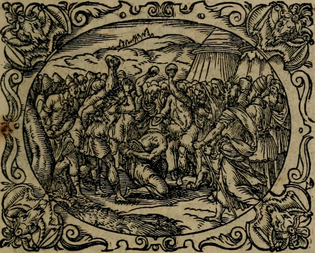 An illustration from Epigrammata Philippi Melanthonis selectiora : formvlis precvm, historiis, paraphrasi dictorum diuinorum, & sententijs grauissimis maxime insignia, 1583, leaf 178