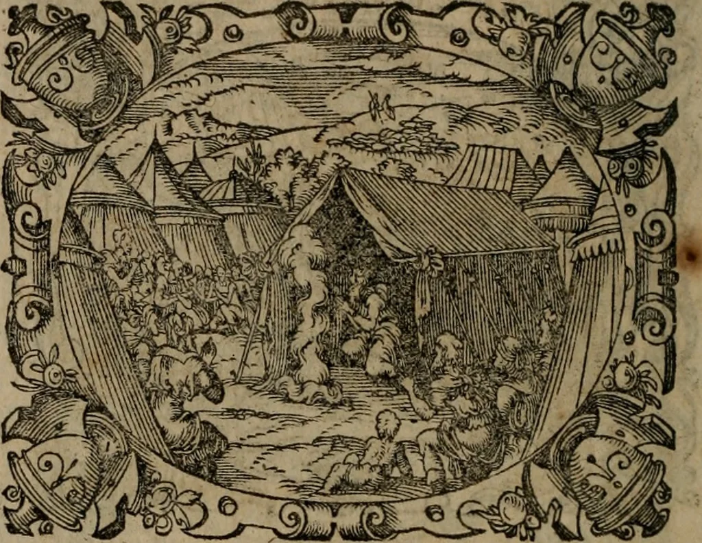 An illustration from Epigrammata Philippi Melanthonis selectiora : formvlis precvm, historiis, paraphrasi dictorum diuinorum, & sententijs grauissimis maxime insignia, 1583, leaf 179