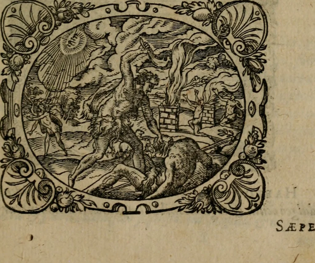 An illustration from Epigrammata Philippi Melanthonis selectiora : formvlis precvm, historiis, paraphrasi dictorum diuinorum, & sententijs grauissimis maxime insignia, 1583, leaf 180
