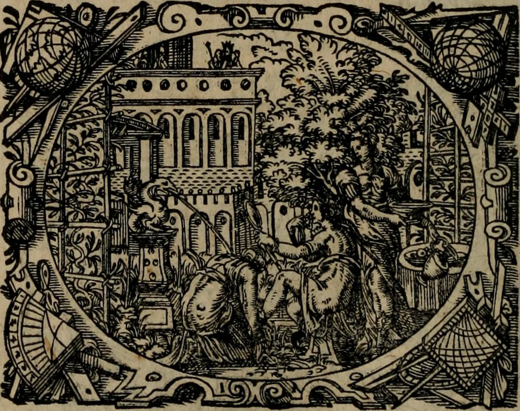 An illustration from Epigrammata Philippi Melanthonis selectiora : formvlis precvm, historiis, paraphrasi dictorum diuinorum, & sententijs grauissimis maxime insignia, 1583, leaf 181