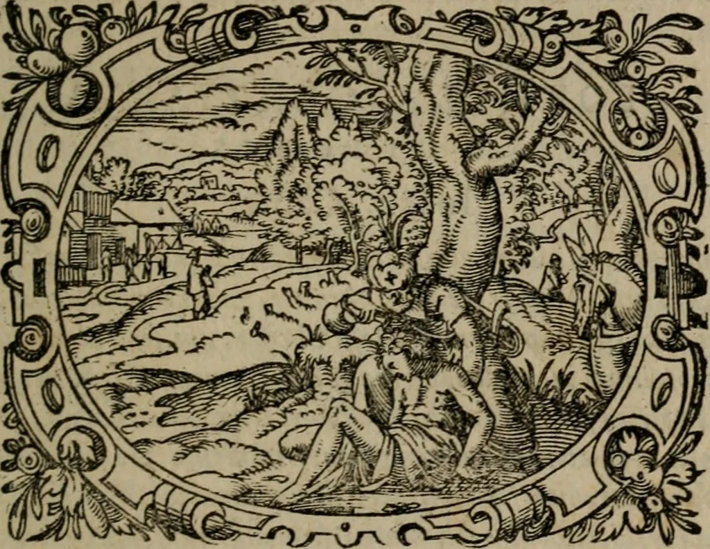 An illustration from Epigrammata Philippi Melanthonis selectiora : formvlis precvm, historiis, paraphrasi dictorum diuinorum, & sententijs grauissimis maxime insignia, 1583, leaf 198
