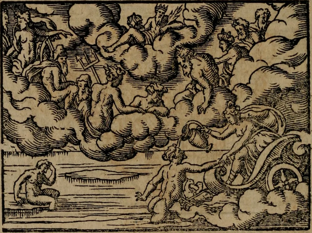 An illustration from Epigrammata Philippi Melanthonis selectiora : formvlis precvm, historiis, paraphrasi dictorum diuinorum, & sententijs grauissimis maxime insignia, 1583, leaf 245