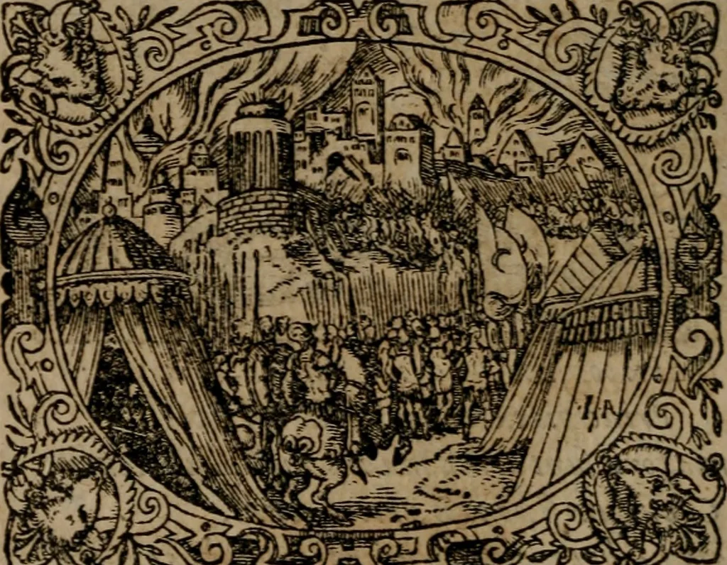 An illustration from Epigrammata Philippi Melanthonis selectiora : formvlis precvm, historiis, paraphrasi dictorum diuinorum, & sententijs grauissimis maxime insignia, 1583, leaf 249