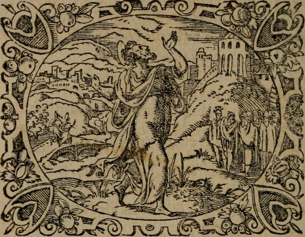 An illustration from Epigrammata Philippi Melanthonis selectiora : formvlis precvm, historiis, paraphrasi dictorum diuinorum, & sententijs grauissimis maxime insignia, 1583, leaf 25