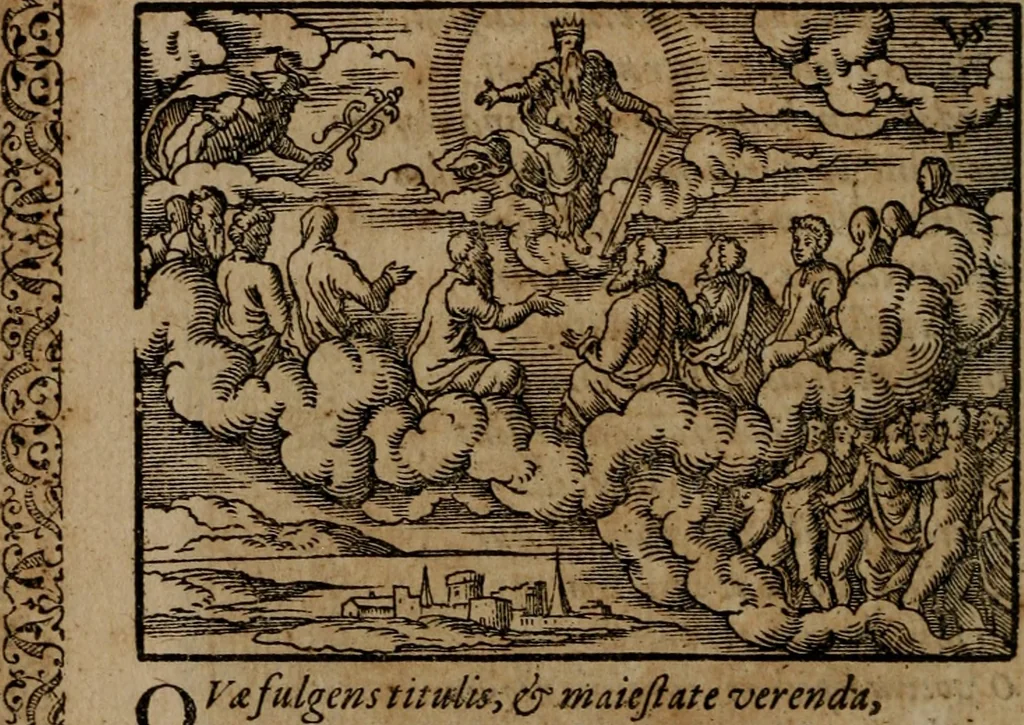 An illustration from Epigrammata Philippi Melanthonis selectiora : formvlis precvm, historiis, paraphrasi dictorum diuinorum, & sententijs grauissimis maxime insignia, 1583, leaf 251