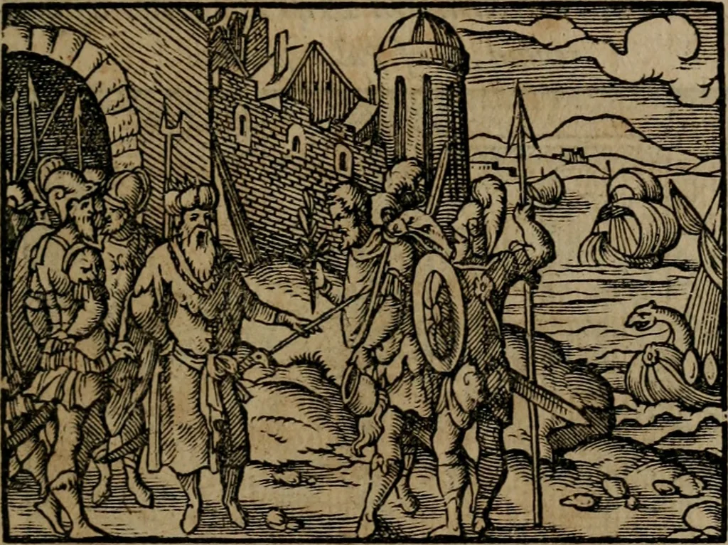An illustration from Epigrammata Philippi Melanthonis selectiora : formvlis precvm, historiis, paraphrasi dictorum diuinorum, & sententijs grauissimis maxime insignia, 1583, leaf 258