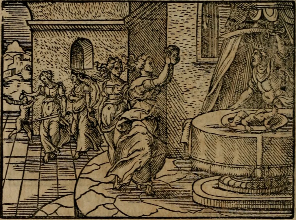 An illustration from Epigrammata Philippi Melanthonis selectiora : formvlis precvm, historiis, paraphrasi dictorum diuinorum, & sententijs grauissimis maxime insignia, 1583, leaf 259