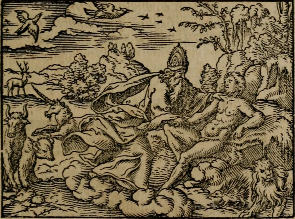 An illustration from Epigrammata Philippi Melanthonis selectiora : formvlis precvm, historiis, paraphrasi dictorum diuinorum, & sententijs grauissimis maxime insignia, 1583, leaf 262