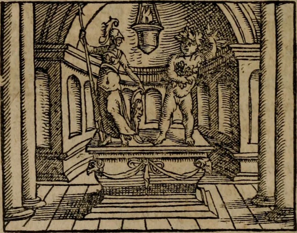 An illustration from Epigrammata Philippi Melanthonis selectiora : formvlis precvm, historiis, paraphrasi dictorum diuinorum, & sententijs grauissimis maxime insignia, 1583, leaf 269