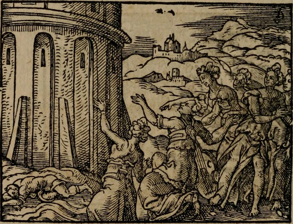 An illustration from Epigrammata Philippi Melanthonis selectiora : formvlis precvm, historiis, paraphrasi dictorum diuinorum, & sententijs grauissimis maxime insignia, 1583, leaf 273
