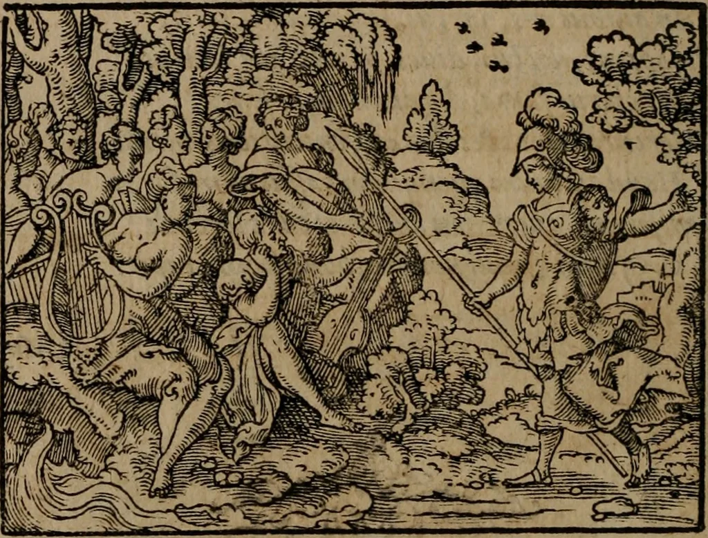 An illustration from Epigrammata Philippi Melanthonis selectiora : formvlis precvm, historiis, paraphrasi dictorum diuinorum, & sententijs grauissimis maxime insignia, 1583, leaf 277