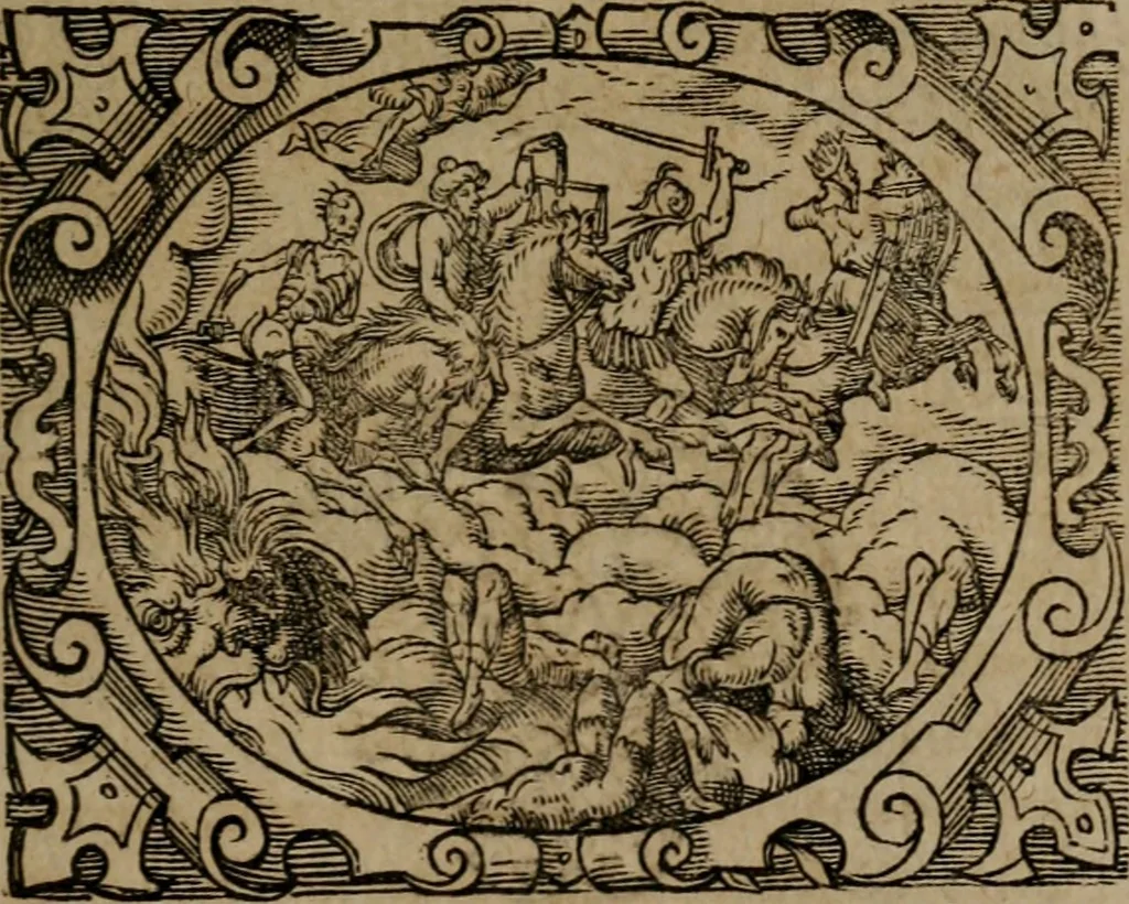 An illustration from Epigrammata Philippi Melanthonis selectiora : formvlis precvm, historiis, paraphrasi dictorum diuinorum, & sententijs grauissimis maxime insignia, 1583, leaf 282