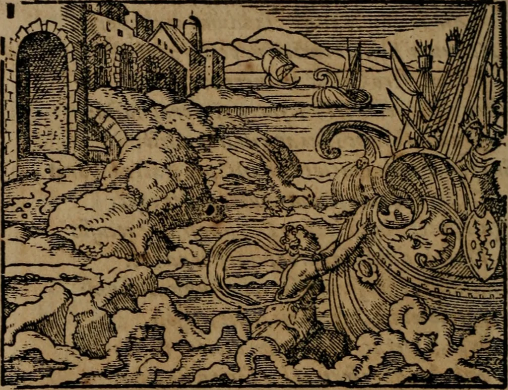 An illustration from Epigrammata Philippi Melanthonis selectiora : formvlis precvm, historiis, paraphrasi dictorum diuinorum, & sententijs grauissimis maxime insignia, 1583, leaf 291