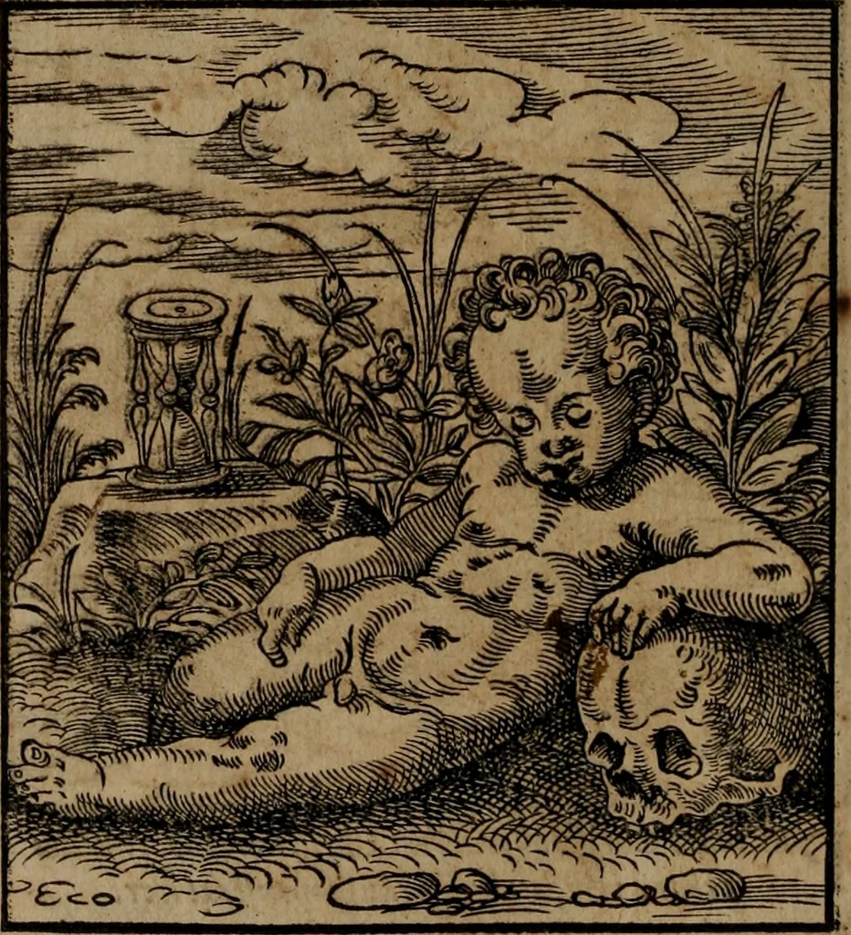 An illustration from Epigrammata Philippi Melanthonis selectiora : formvlis precvm, historiis, paraphrasi dictorum diuinorum, & sententijs grauissimis maxime insignia, 1583, leaf 293