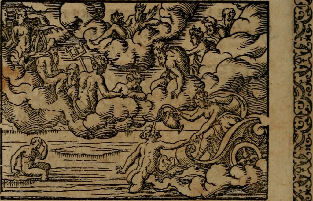 An illustration from Epigrammata Philippi Melanthonis selectiora : formvlis precvm, historiis, paraphrasi dictorum diuinorum, & sententijs grauissimis maxime insignia, 1583, leaf 295