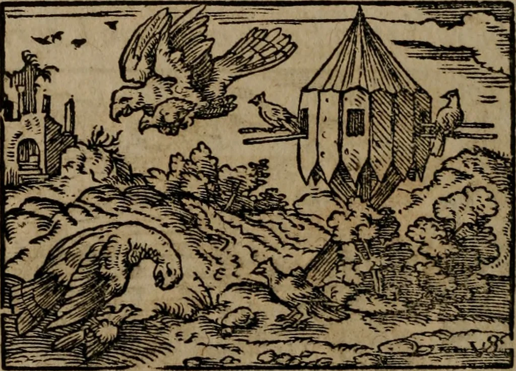 An illustration from Epigrammata Philippi Melanthonis selectiora : formvlis precvm, historiis, paraphrasi dictorum diuinorum, & sententijs grauissimis maxime insignia, 1583, leaf 333