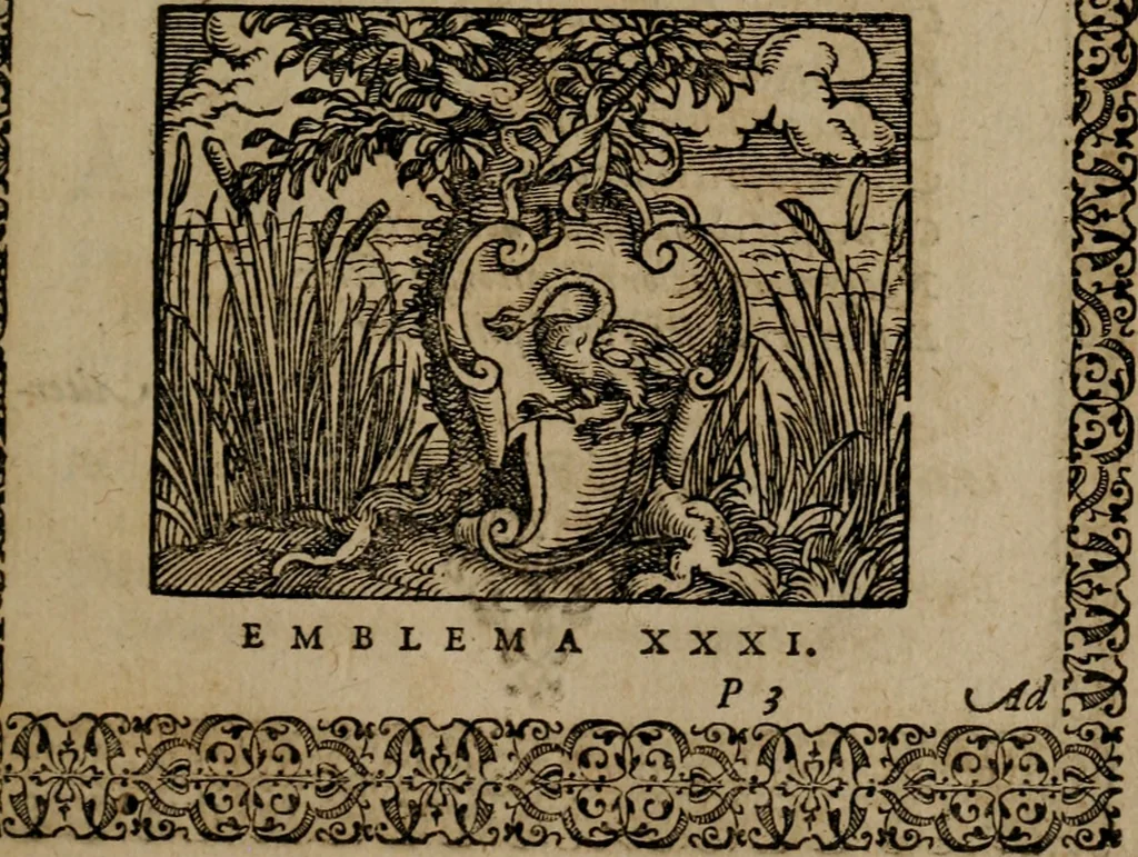 An illustration from Epigrammata Philippi Melanthonis selectiora : formvlis precvm, historiis, paraphrasi dictorum diuinorum, & sententijs grauissimis maxime insignia, 1583, leaf 334