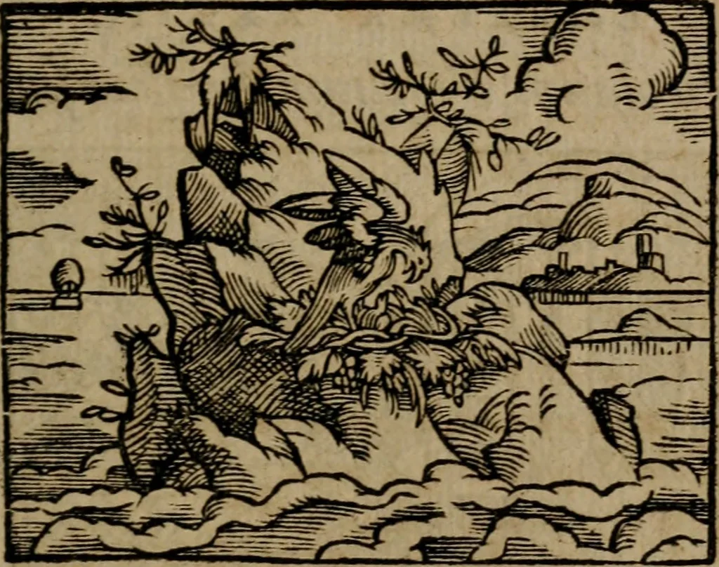 An illustration from Epigrammata Philippi Melanthonis selectiora : formvlis precvm, historiis, paraphrasi dictorum diuinorum, & sententijs grauissimis maxime insignia, 1583, leaf 336