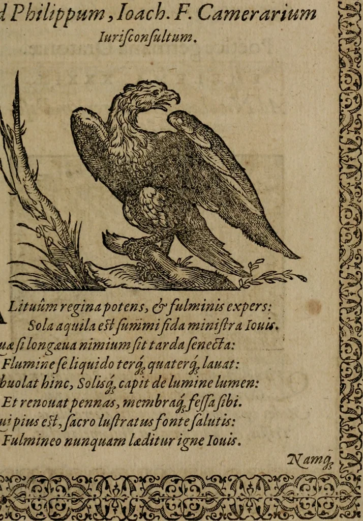 An illustration from Epigrammata Philippi Melanthonis selectiora : formvlis precvm, historiis, paraphrasi dictorum diuinorum, & sententijs grauissimis maxime insignia, 1583, leaf 344