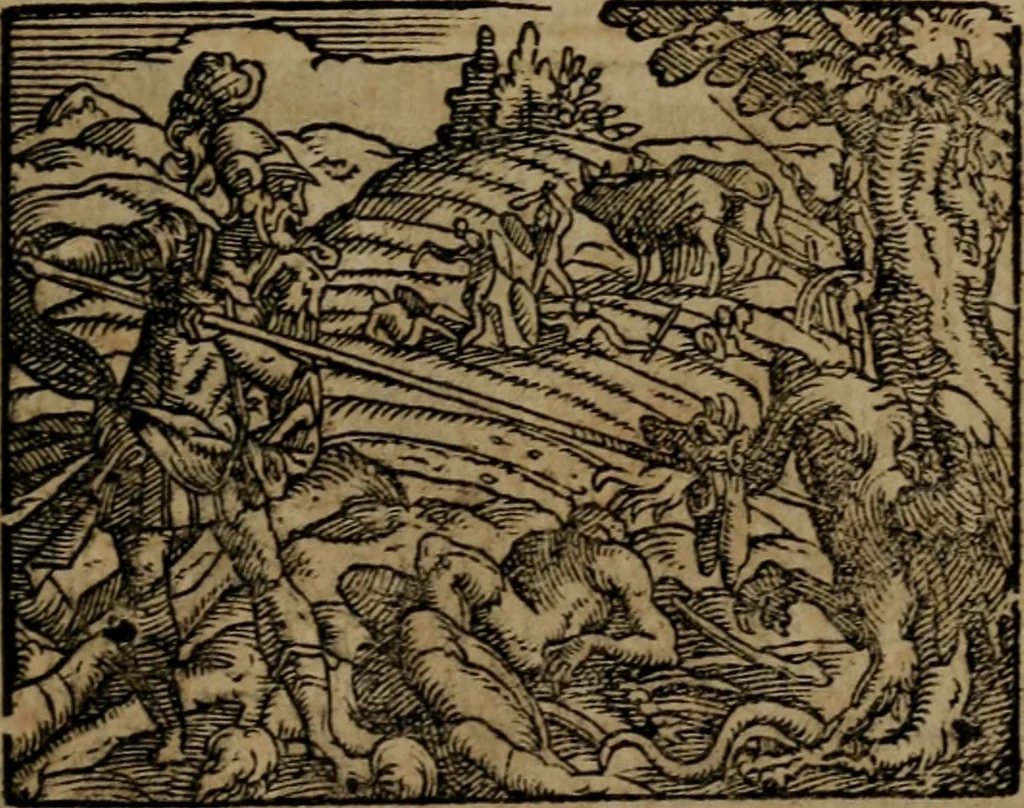 An illustration from Epigrammata Philippi Melanthonis selectiora : formvlis precvm, historiis, paraphrasi dictorum diuinorum, & sententijs grauissimis maxime insignia, 1583, leaf 358