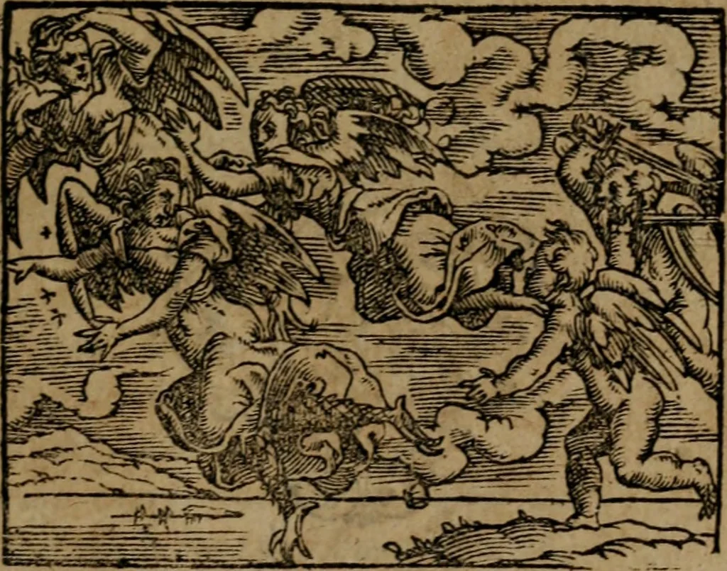 An illustration from Epigrammata Philippi Melanthonis selectiora : formvlis precvm, historiis, paraphrasi dictorum diuinorum, & sententijs grauissimis maxime insignia, 1583, leaf 360