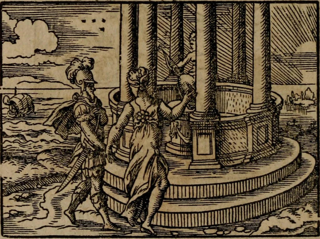 An illustration from Epigrammata Philippi Melanthonis selectiora : formvlis precvm, historiis, paraphrasi dictorum diuinorum, & sententijs grauissimis maxime insignia, 1583, leaf 367